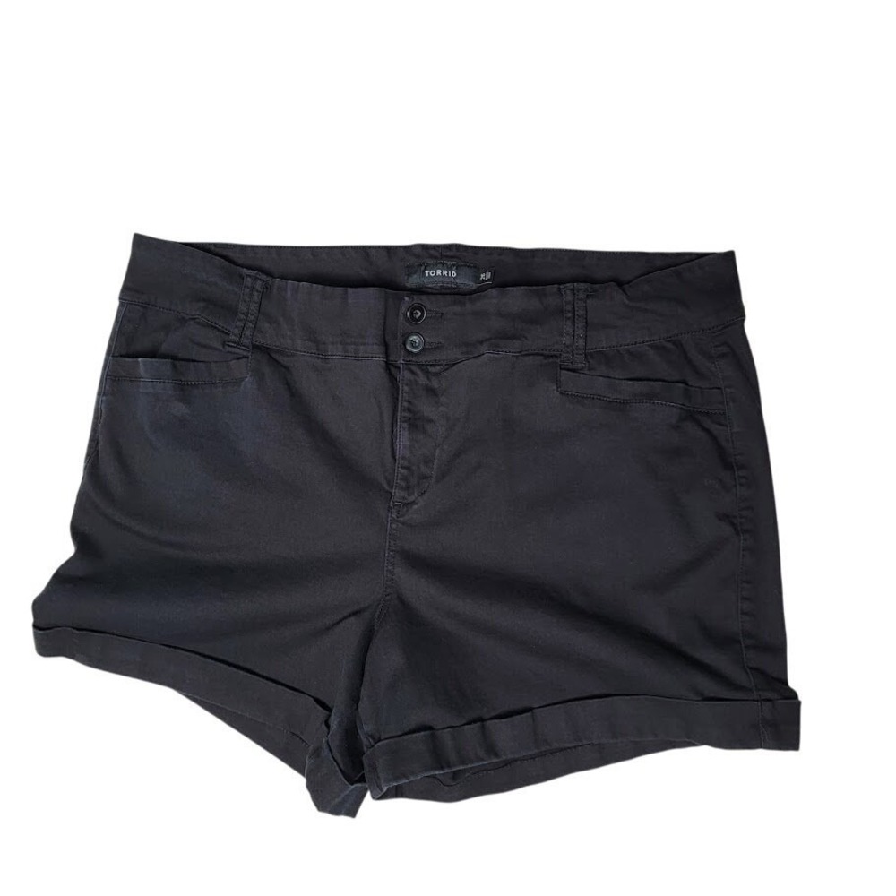 Torrid Womens Stretch‎ Chino Shorts 26 Black Cuffed Cotton Casual Plus Size